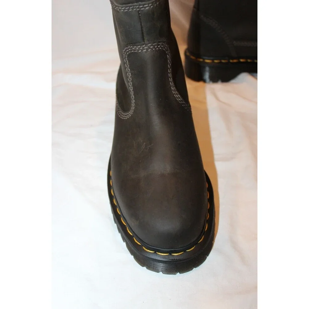 Dr Martens Anistone Lo Leather Boots Charcoal Gray Men 8 Women 9 Biker Boots NEW